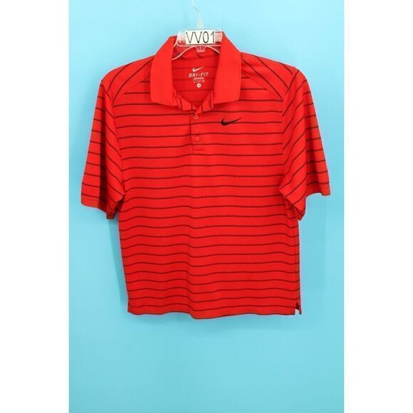 NIKE MENS SMALL RED WITH BLACK STRIPE SHORT SLEEVE POLO SHIRT - Picture 1 of 7